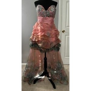 Jovani Multicolor Floral Hi Low Sequin Bodice Embellished Ruffled Prom Dress 12